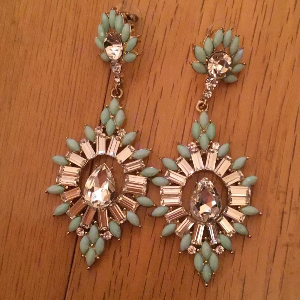 Pale Blue and Gold Dangly Earrings